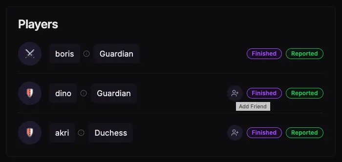 Interface showing how to add friends from your session